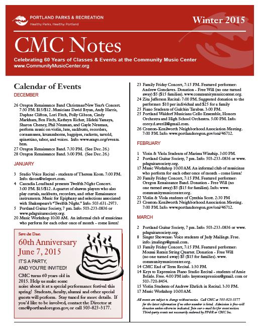 CMC Notes Newsletter for Winter 2015